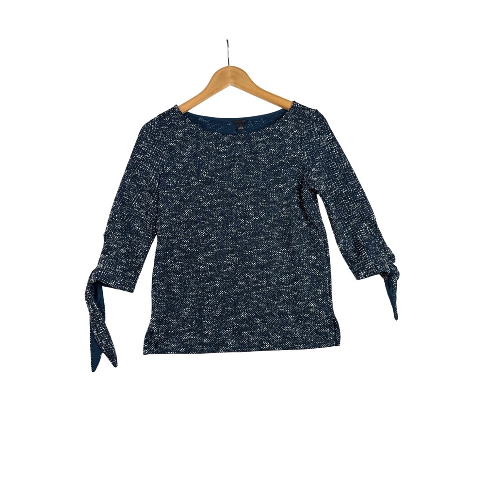 Ann Taylor Marled 3/4 Bow Cuff Sleeve Knit Sweater size XS Blue